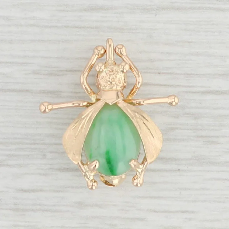 Simple Crystal Brooch with Colorful Accents-Green Jadeite Jade Mosquito Brooch 14k Yellow Gold Insect Bug Jewelry