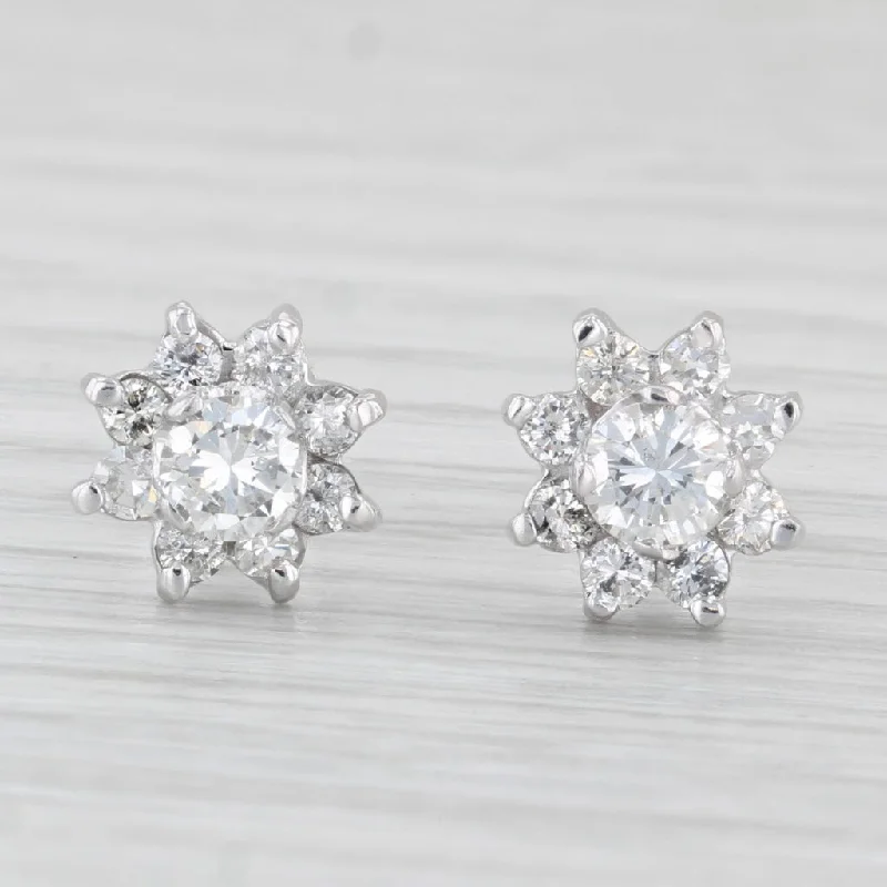 Elegant Statement Drop Earrings-0.96ctw Diamond Flower Stud Earrings 14k White Gold