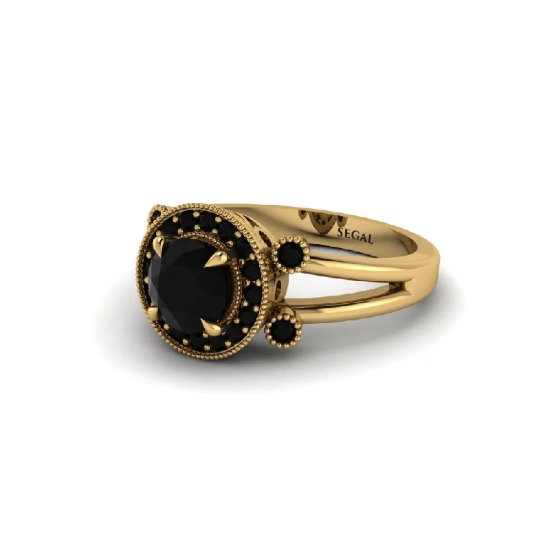 Elegant Gold Ring for Anniversary-Radiant Black Diamond Halo Gold Engagement Ring - Madilyn No. 37