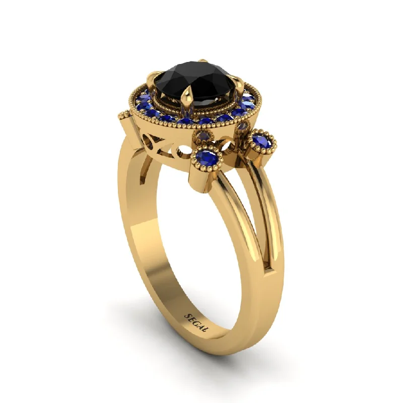 Custom Silver Ring with Custom Design-Radiant Black Diamond Halo Gold Engagement Ring - Madilyn No. 67