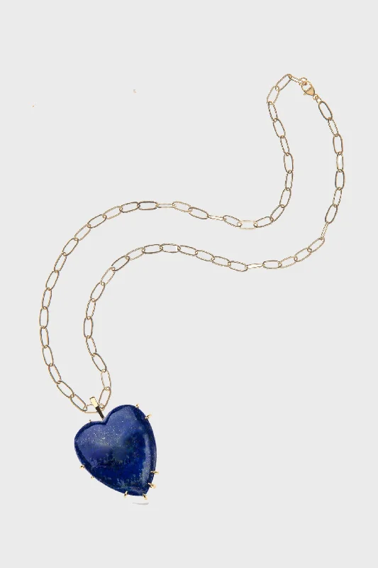 Bohemian Silver Necklace for Festivals-LOVE Carry Your Heart Pendant Necklace in Lapis