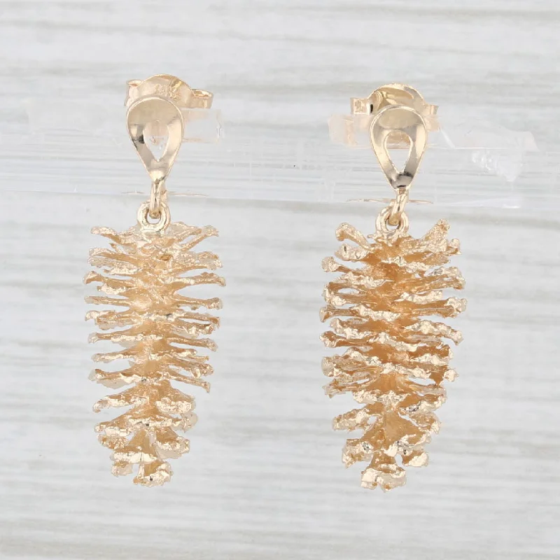 Opal Earrings for Elegant Look-Pine Cone Dangle Earrings 14k Yellow Gold Pierced Drops