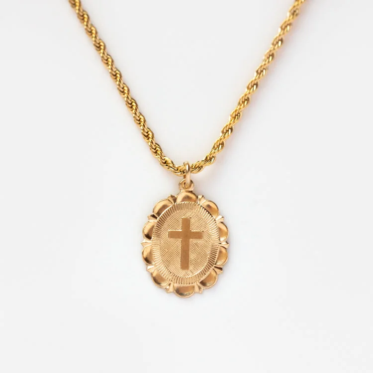 Boho Chic Necklace for Festivals-Scalloped Cross Necklace