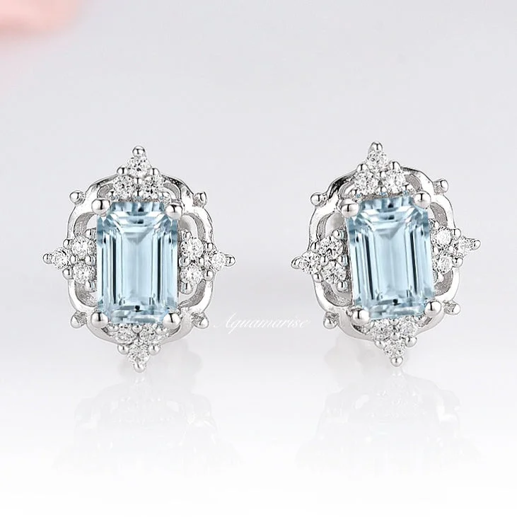 Chic Earrings for Women-Claire Vintage Aquamarine Earrings- Sterling Silver