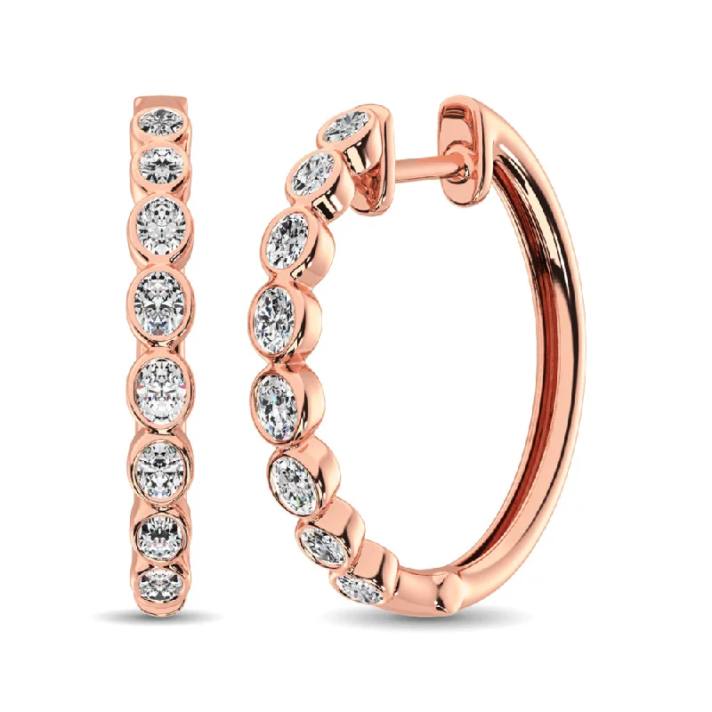 Wedding Earrings for Bridesmaids-10K Rose Gold 1/3 Ct.Tw. Diamond Hoop Earrings