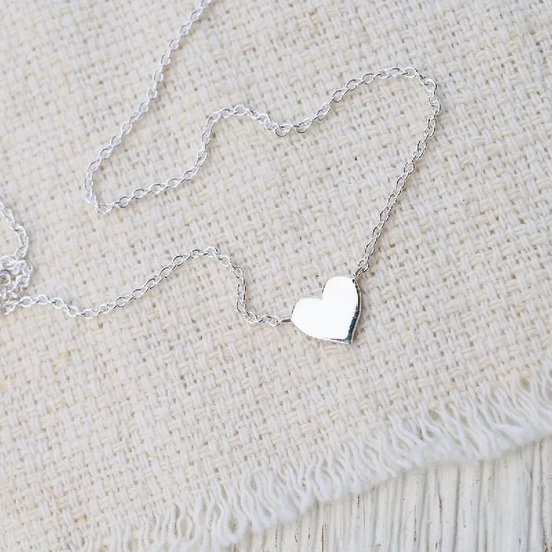 Trendy Crystal Necklace for Fashionistas-Flat Heart Necklace - Sterling Silver