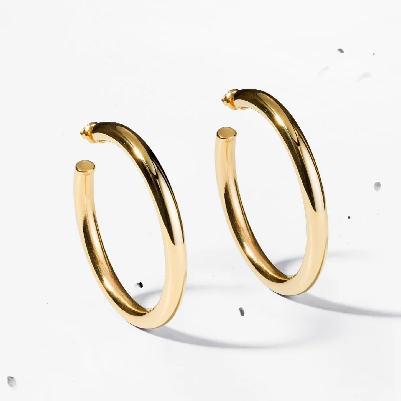 Modern Gold Earrings-Large Classic tube hoop earrings