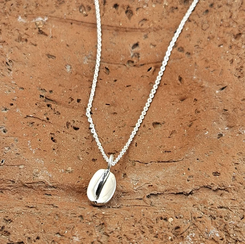 Wedding Necklace with Diamond Pendant-Coffee Bean Sterling Silver Pendant