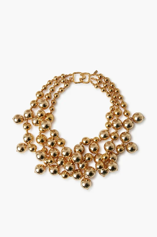 Layered Necklace with Pearls-Gold Cluster Drops Necklace