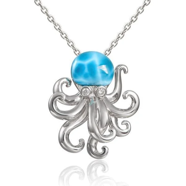 Silver Necklace with Gemstone Pendant-Larimar Kraken Pendant by Alamea