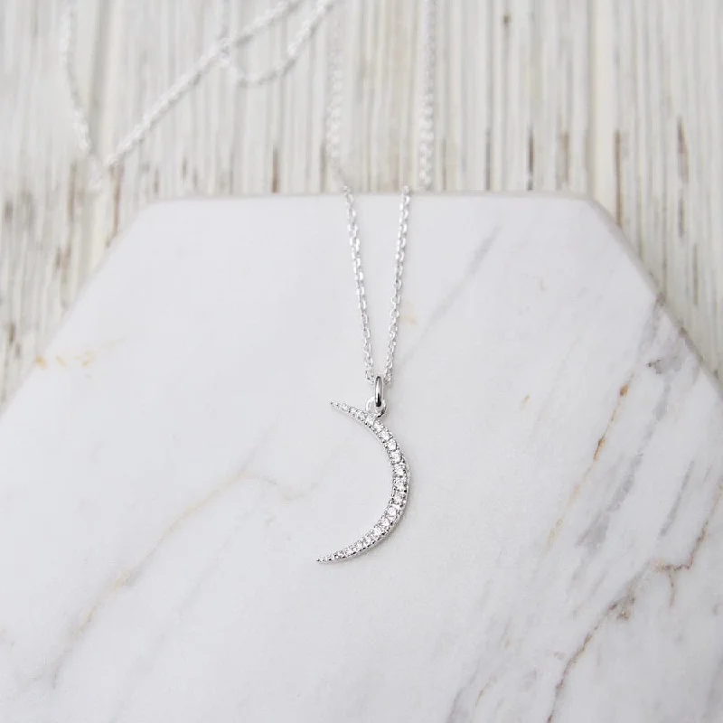 Statement Necklace for Special Occasions-Large Pavé Crescent Moon Necklace