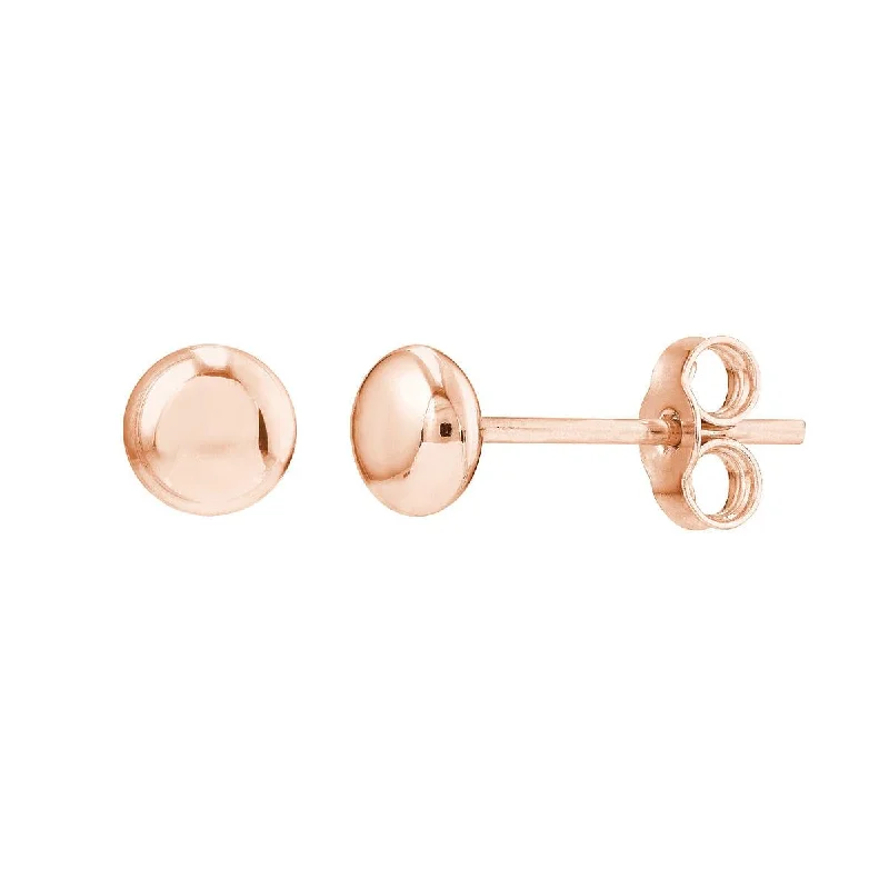 Zircon Earrings for Special Events-ROSE GOLD FLAT ROUND PEBBLE STUD EARRINGS, 4.5MM