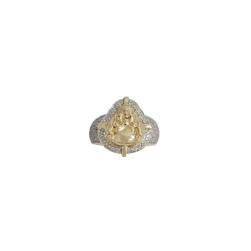 Fashionable Cocktail Ring with Colored Stones-Diamond Buddha  Ring (14K)