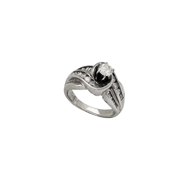 Handcrafted Silver Ring with Gemstones-Diamond Swirl Channel-Setting Engagement Ring (14K)