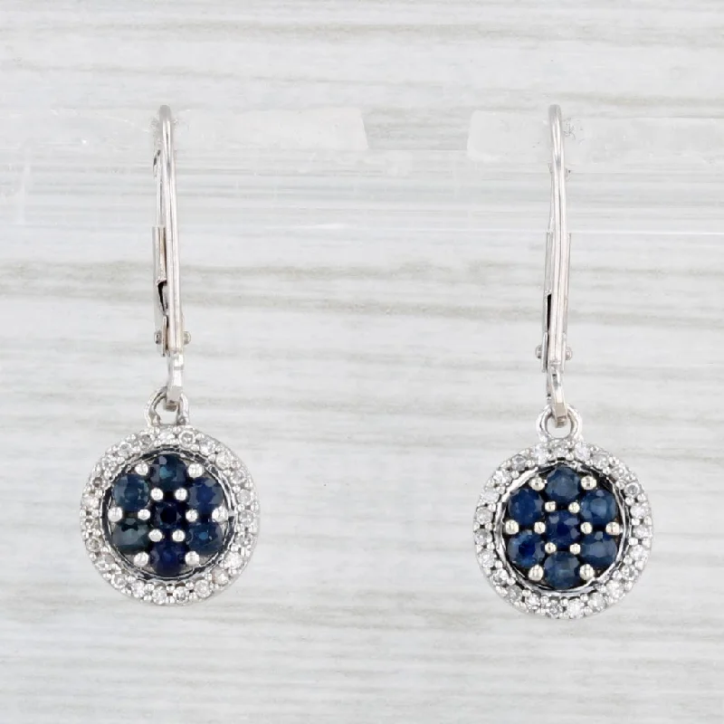 Personalized Name Earrings-0.54ctw Blue Sapphire Diamond Dangle Earrings 10k White Gold Lever Backs