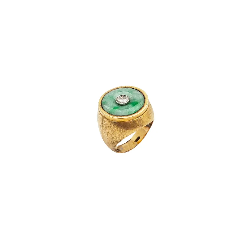 Vintage-inspired Gold Ring for Weddings-Round Shape Diamond Jade Ring (14K)