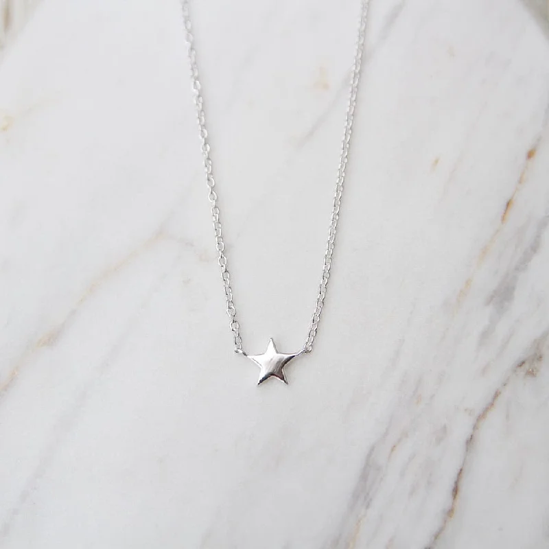 Vintage Gold Necklace with Diamond Pendant-Little Star Necklace - Sterling Silver