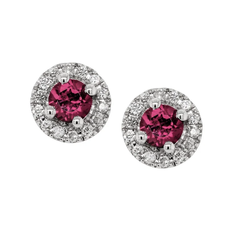 Classic Diamond Earrings-WHITE GOLD PINK TOURMALINE STUD EARRINGS WITH DIAMOND HALOS, .10 CT TW