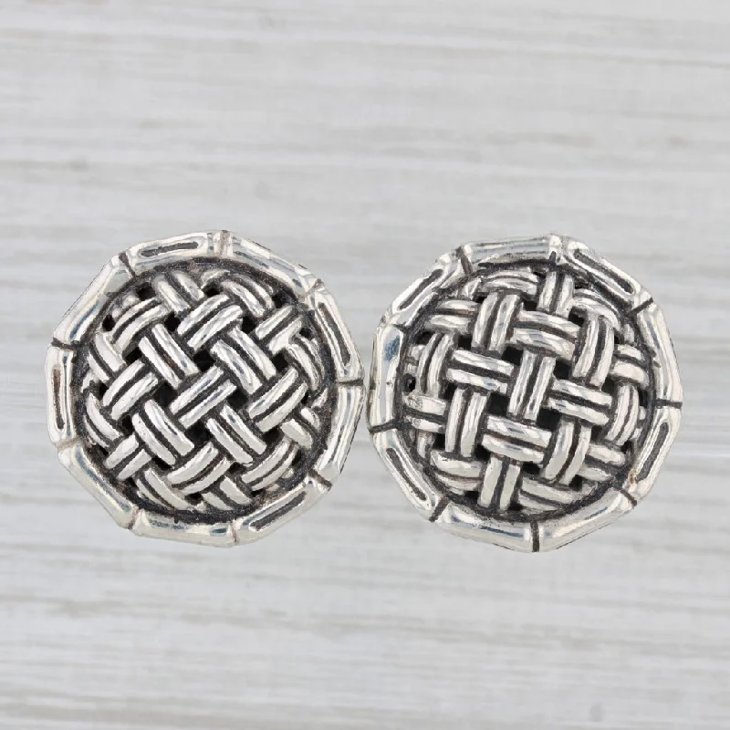 Party Earrings for Women-John Hardy Crosshatch Button Stud Earrings Sterling Silver Omega Back Clip On