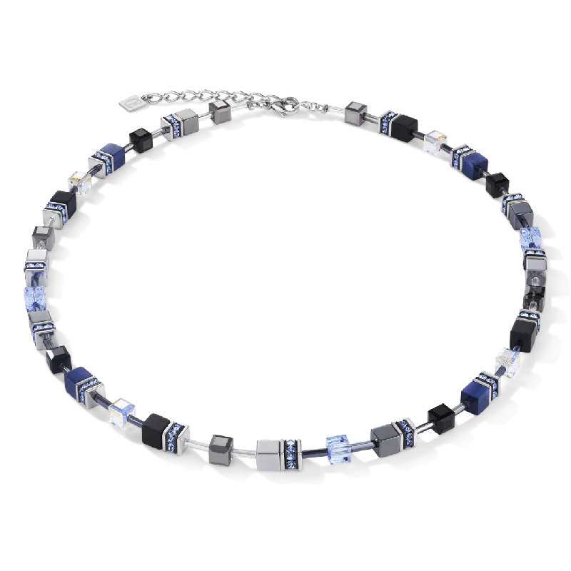 Customizable Silver Necklace-Medium Blue & Onyx Geo Cube Necklace