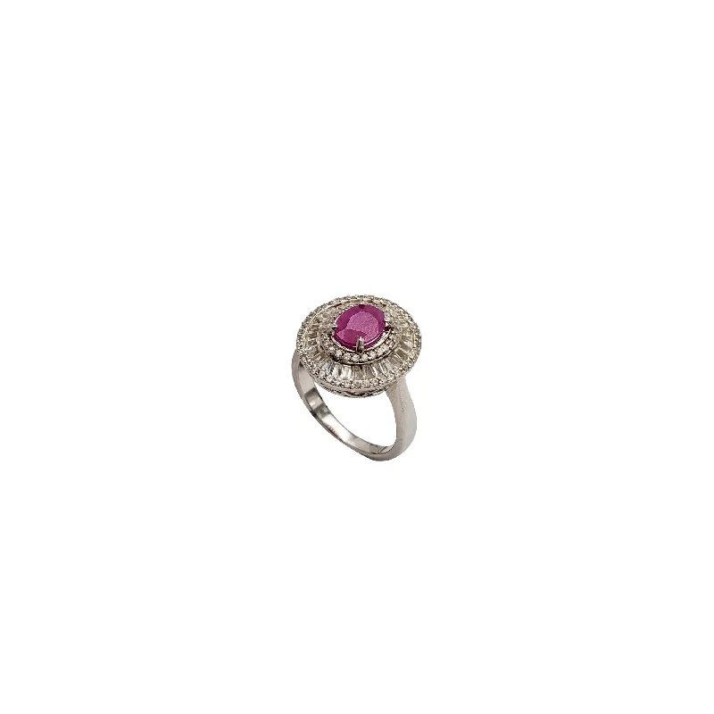 Fashionable Gold Ring with Amethyst Stone-Ruby and Baguette Cz Ring (Silver)