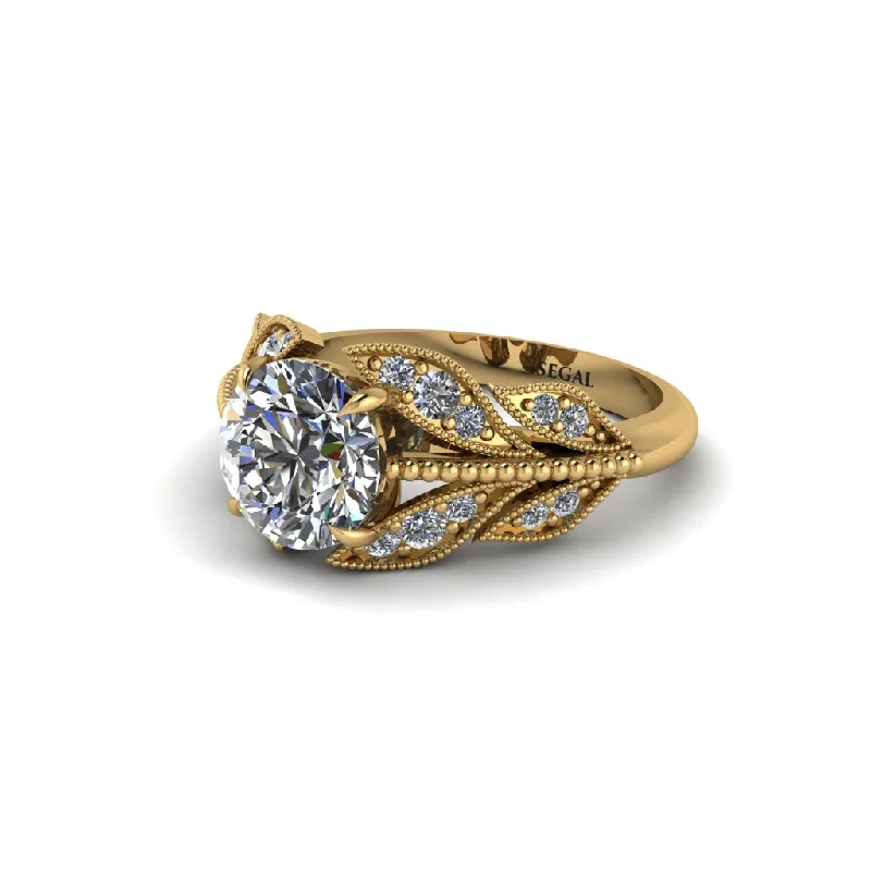 Unique Gemstone Ring with Gold Band-Diamond Majestic Leaf Gold Engagement Ring - Makenna No. 1