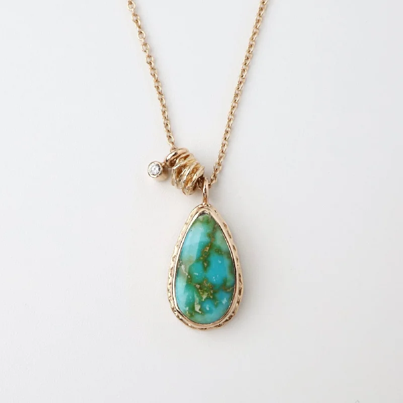 Elegant Gold Necklace for Women-Jamie Joseph Teardrop Sonoran Mountain Turquoise Necklace