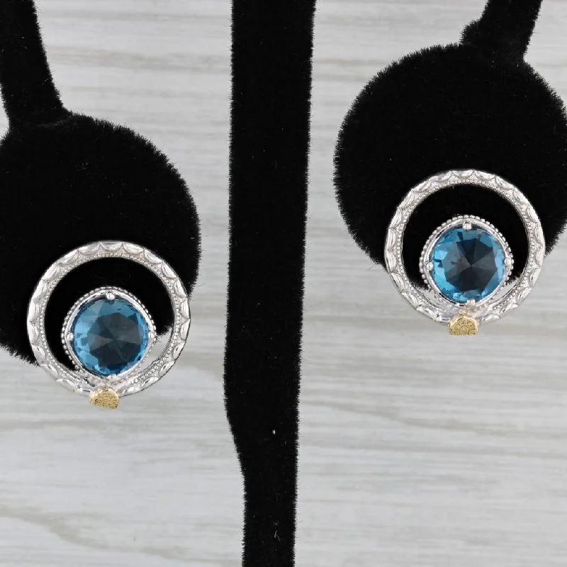 Rose Gold Earrings for Women-New Tacori 3.30ctw London Blue Topaz Stud Earrings Sterling Silver 18k Gold