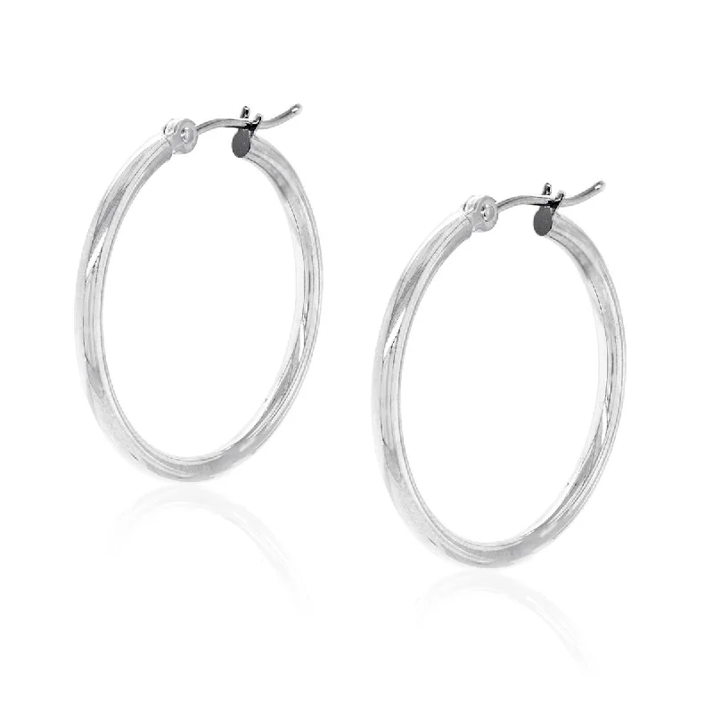 Hoop Earrings for Women-WHITE GOLD POLISHED HOOP EARRINGS, 25MM