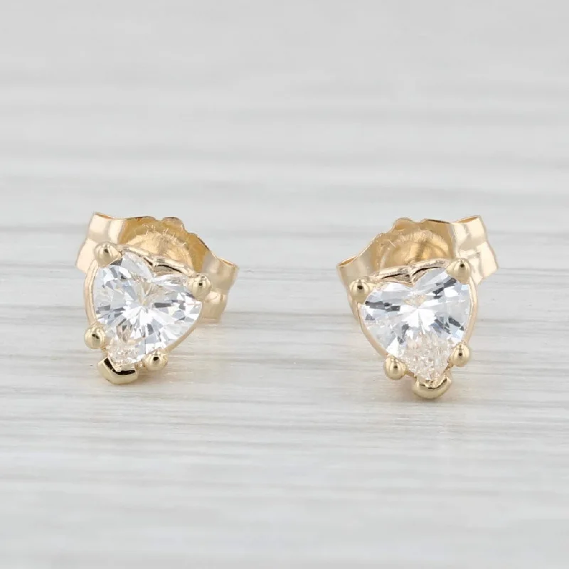 Floral Pattern Earrings-0.34ctw Diamond Heart Solitaire Stud Earrings 14k Yellow Gold