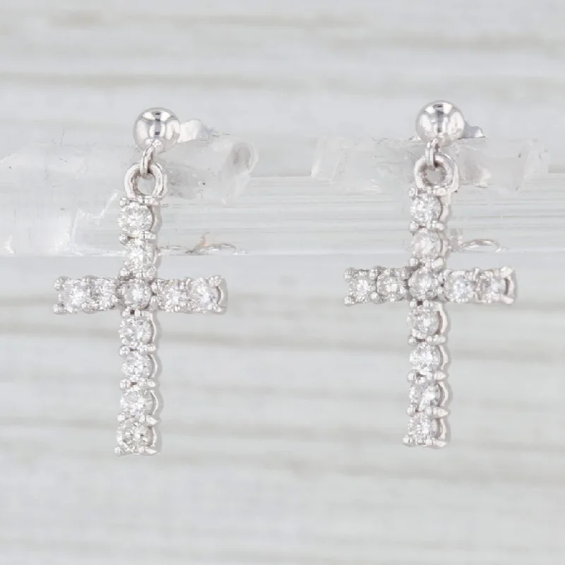 Summer Earrings for Vacation-0.33ctw Diamond Cross Dangle Earrings 10k White Gold Drops