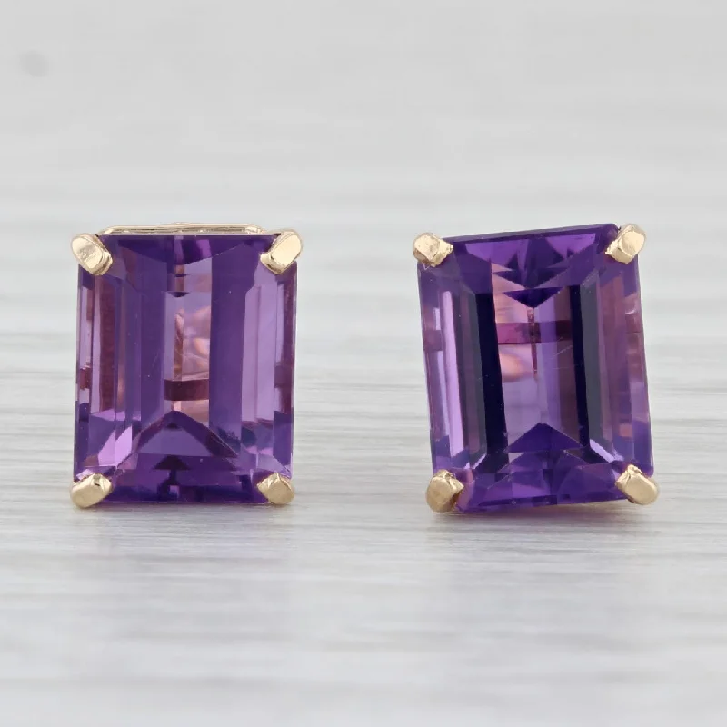 Crystal Chandelier Earrings-6.10ctw Emerald Cut Amethyst Solitaire Stud Earrings 14k Yellow Gold