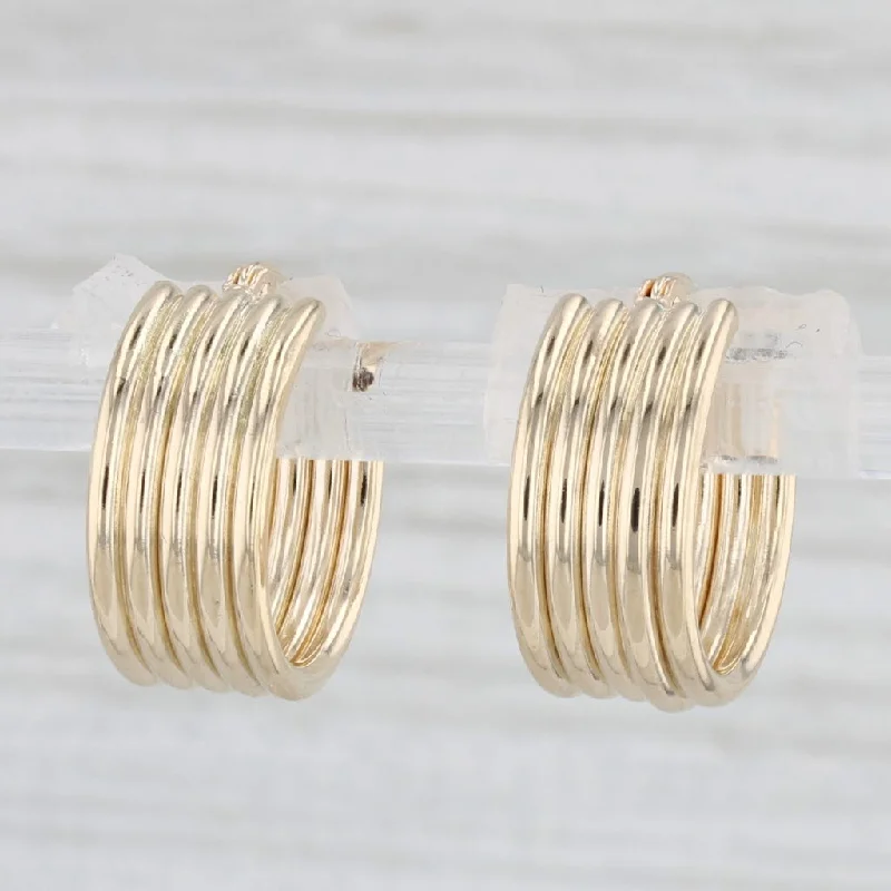 Bohemian Earrings for Festivals-Beveled Hoop Huggie Earrings 14k Yellow Gold Snap Top Round Hoops