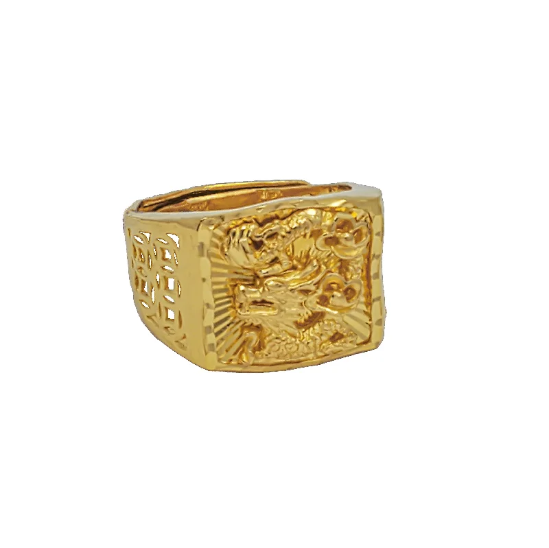 Custom Family Birthstone Ring for Grandparents-Chinese Dragon Signet Ring (24K)