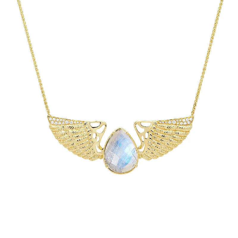 Boho Chic Necklace for Summer-Goddess Wing Necklace - Moonstone | 6.50GMS 0.70CTW