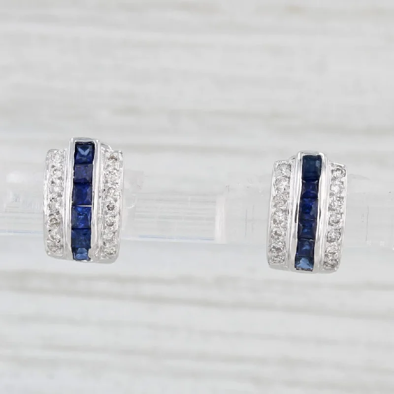 Sweetheart Earrings for Women-1.01ctw Blue Sapphire Diamond Huggie Hoop Earrings 18k Gold Hinged Snap Top