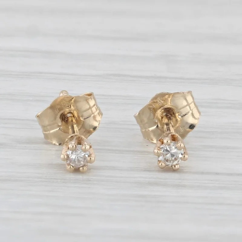 Solid Gold Earrings-Small Diamond Stud Earrings 14k Yellow Gold Round Solitaire Studs