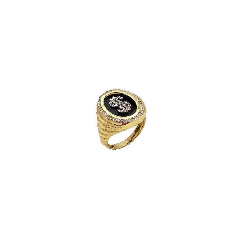 Personalized Gemstone Ring for Special Events-Black Onyx Dollar Sign Ring (14K)