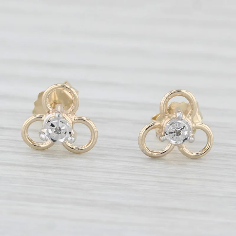 Flower Earrings for Spring-Diamond Flower Stud Earrings 10k Yellow Gold