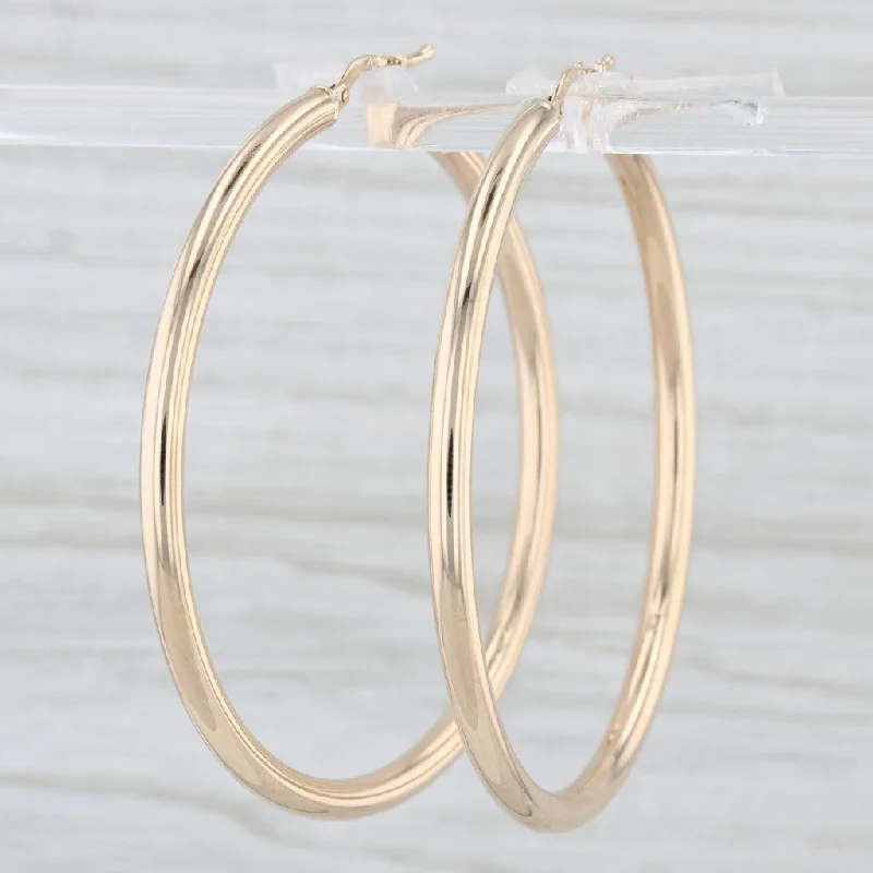 Diamond Hoop Earrings-New Hoop Earrings 14k Yellow Gold Round Hoops Pierced Snap Top 3 x 50mm