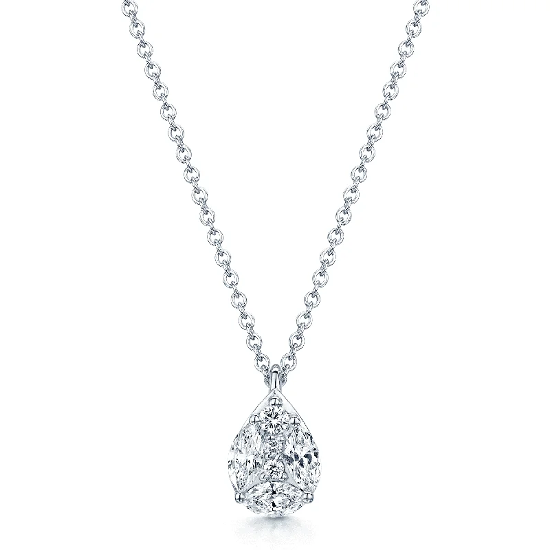 Multi-Layered Gold Necklace-18ct White Gold Pear Mixed Diamond Pendant