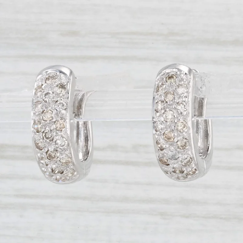 Wedding Earrings for Brides-0.55ctw Diamond Hoop Huggie Earrings 14k White Gold Hinged Snap Top