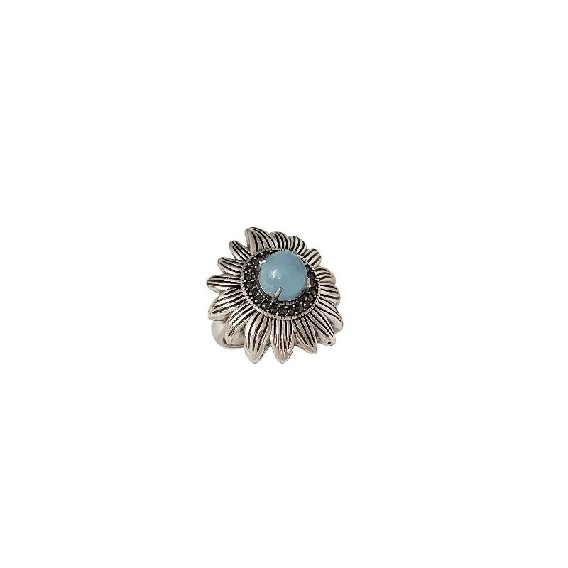 Luxury Gold Ring with Diamond Accent-Sun Flower Cocktail Ring (Silver)