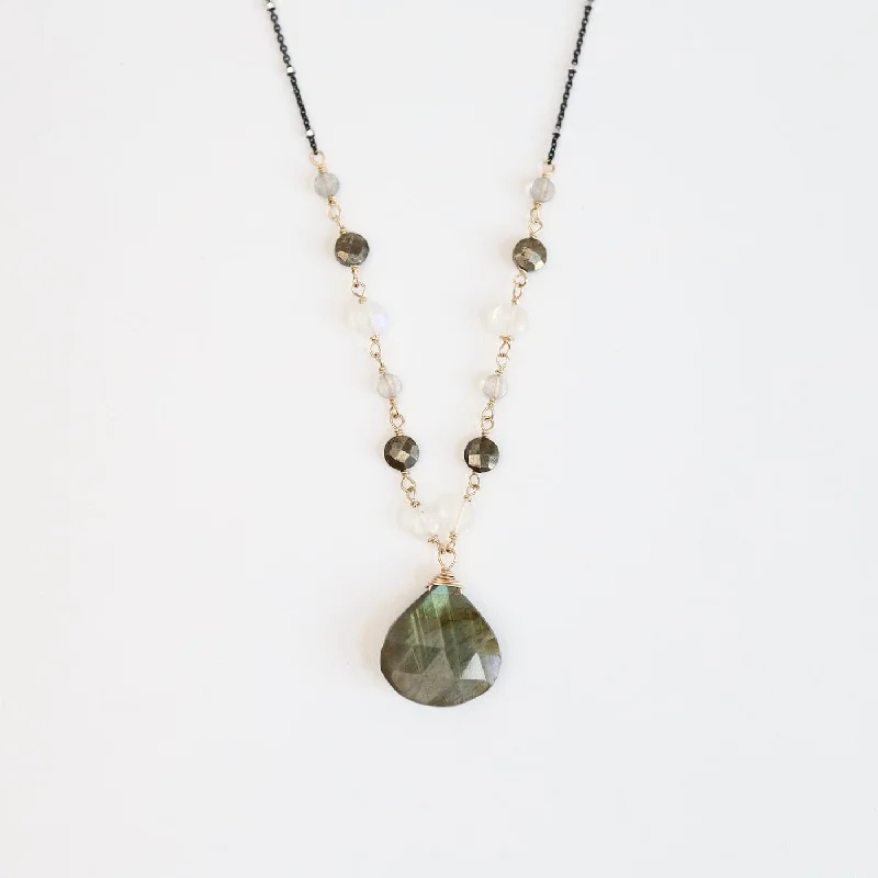 Stylish Pendant Necklace for Casual Wear-Large Labradorite Drop Necklace