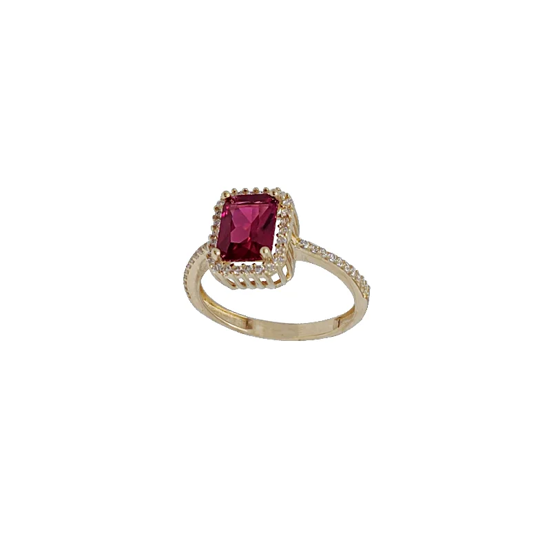 Trendy Pearl Ring for Elegant Look-Red Cubic Zirconia Rectangle Shape Ring (14K)