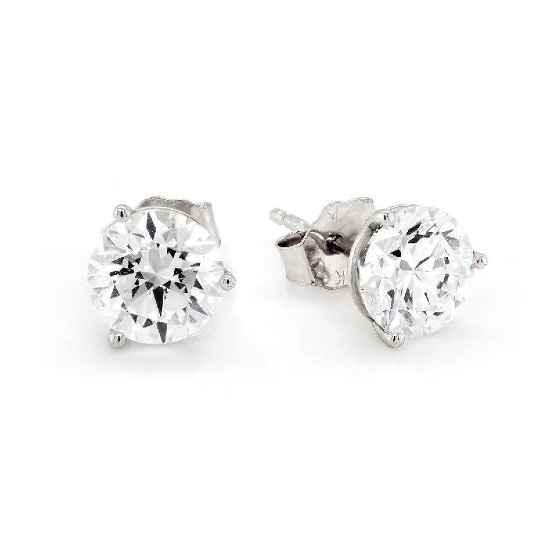 Luxury Diamond Earrings-WHITE GOLD LAB GROWN DIAMOND STUD EARRINGS, 2.14 CT TW