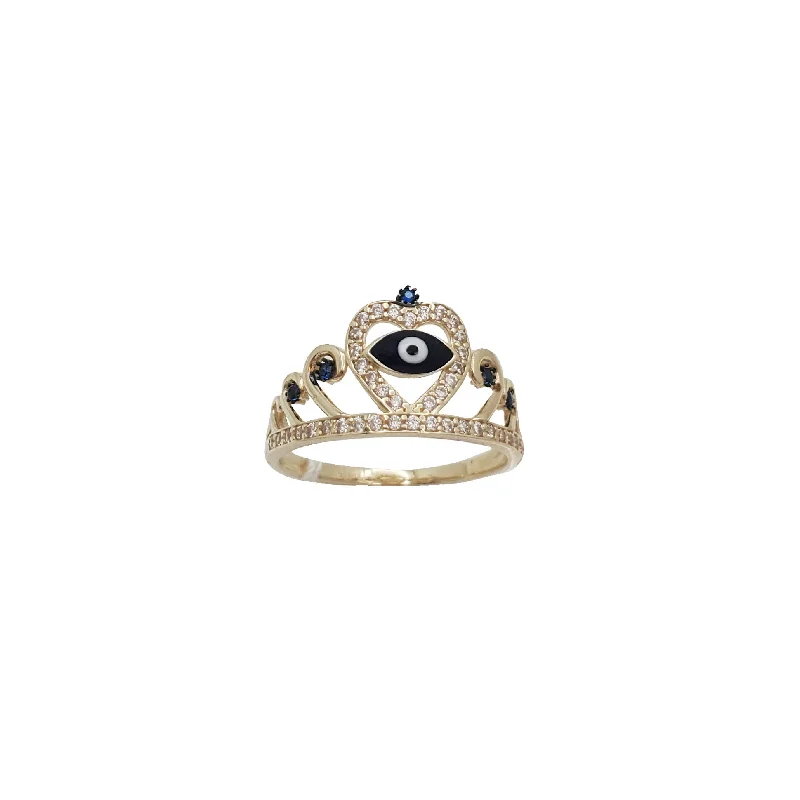 Custom Silver Ring with Initials-Zirconia Evil Eye Crown Ring (14K)