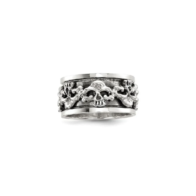 Personalized Infinity Ring with Name-Spinning Center Antiqued Skull Ring (Silver)