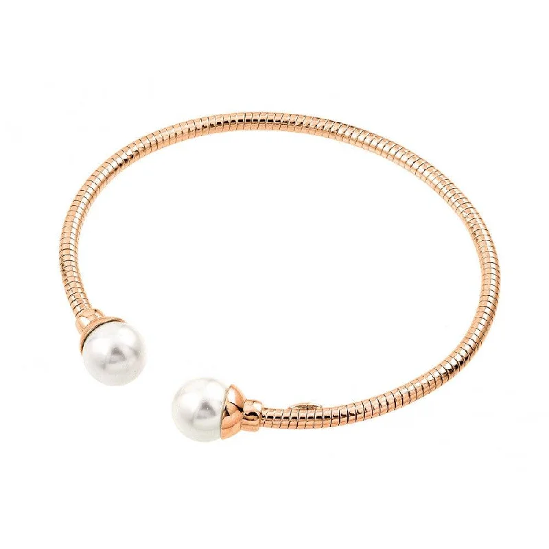 Simple Bangles with Minimalist Designs for Casual Wear-Clearance-Silver 925 Rose Gold Plated Italian Bangle Pearl Bracelet - JPB00001RGP