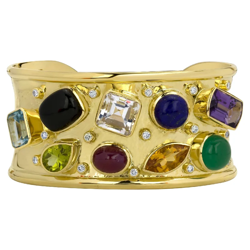 Elegant Diamond Bangles with Sapphire Highlights-Bangle -  Black Onyx, Green Onyx, Ruby, Lapis Lazuli, Citrine, Amethyst, Whitetopaz, Peridot, Blue Topaz And Diamond